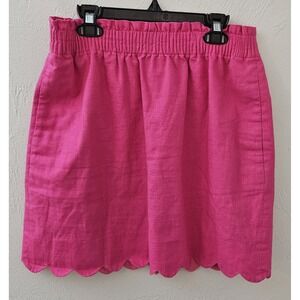 J.CREW Womens Size 4‎ Scalloped Sidewalk Skirt Pink Pull-On Linen Blend Stretch